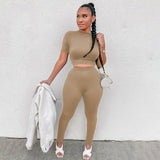 Zingj New Women's Casual Two-Piece Slim Short Sleeve Sports Suit-Outfit