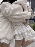 Summer Japanese Kawaii Lolita Pleated Skirts Womens Sweet Lace Patch Ruffle Cake Skirt Cute Bow Faldas Mujer Moda