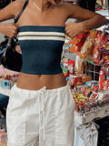 Knit Striped Bandeau Crop Top- Outfit
