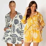 Zingj Early Autumn Casual Senior Fruit Print Shorts Cardigan