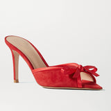 Black Suede Tip, Thin High Heel Bow Party Banquet Muller Flip-Flop Large