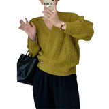 Zingj Wind V-Neck Oblique Buckle Twist Knitting Cardigan Female 2024 Autumn Winter New Lazy Wind Sweater Female Coat-Outfit