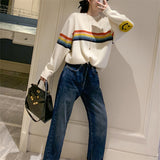 Zingj Stripe Smiling Face Long Sleeve Sweater Female Autumn Dong New Style Retro Lazy Wind Loose Head Round Collar Knit Top-Outfit