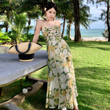 Seaside Holiday High Sense Tea Break French Floral Suspender Chiffon Elegant Temperament Long