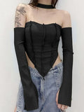Casual Sexy Off Shoulder Halter T Shirt For Women Autumn New Streetwear Stretch Wild Basic Top Slim