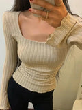 Square Neck Flare Sleeve Slim Knit- Outfit
