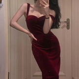 Summer Women Vintage Sleeveless Velvet Dress Female Spaghetti Strap Sexy Bodycon Dress Ladies Elegant Party Robe