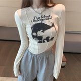 Women's Bottomed Tops Fold Stripe Autumn Winter New Slim Full Sleeve T-shirt Short Tight Irregular Top Fashion
