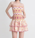 Embroidered Design Tube Ruched Mini Dress-Outfit