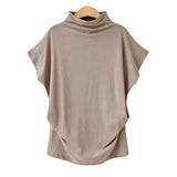 2021 Fashion Turtleneck Batwing Short Sleeve Cotton Shirt Female Casual Solid Blouse Oversized Tops Women