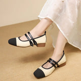 Zingj Single Shoes Women 2024 Spring Autumn New Korean Version Of Fashion Square Head Thick With Shallow Words Buckle Bean