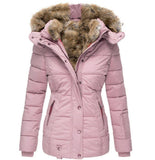 Warm Wool Collar Cotton Clothes Women Zipper Long Sleeve Hooded Cotton Coat