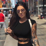 Summer Women Black Short T-Shirts Sexy Crop Tops Short Sleeve Bandage Tee Tops Female Shirts Fashion Woman