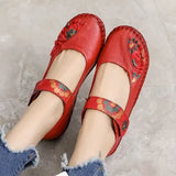 Spring Fashion Flower Design Round Toe Soft Bottom Flat Shoes Vintage Genuine Leather Women Flats Girl Loafer Large