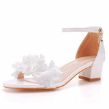 Cm Round Head With Thick Heel, Light Mouth With Sandals Pure White Flowers Wedding Dress Shooting High Heels