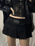 SUCHCUTE Gothic Casual Zipper Fly Safety Short Denim Skirt Summer Streetwear Low Waist Mini Jeans Skirt WIth Shorts For