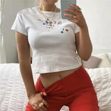 Street Harajuku Y2K Fashion White Short Short Top Punk Short Sleeve Slim Women's T-shirt Cute True Love Print
