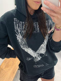 Printed Sweatshirt Women Fade Black Vintage Graphic Hoodies Tops 2023 Autumn Winter Fashion Streetwear Hooded