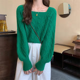 Zingj Square Collar Sweater Female Short Autumn And Winter 2023 New Korean Version Loose Outside Wear Waist Show Thin Bottom