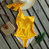 New One Piece Swimsuit Women One Shoulder Swimwear Print Bathing Suits Beach Wear Swim Monokini Sexy Bodysuit