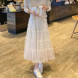 Zingj New Long Lace Layer Patchwork Mesh Skirt Over The Knee A Word Versatile Vertical Skirt Female Autumn-Outfit