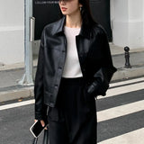 Cropped Leather Jacket Women Korean High Street Leather Blazers Women Vintage Streetwear Moto Bike Jacket Autumn 2023
