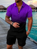 Zipper Lapel Shirts And Pockets Shorts Suits Mens Summer Outfits Fashion Streetwear Vintage Printed Two Piece Sets