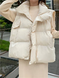 Simple Down Coats Women Autumn And Winter Solid Color Turn Down Collar Zipper Sleeveless Puffer Jacket Chaquetas