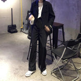 Zingj Vintage Suit Women's Blazer High Waist Straight Leg Trousers Women's Two-Piece Set-Outfit