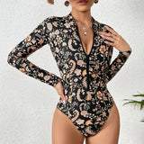 New Sexy One Piece Swimsuit Push Up Swimwear Women Monokini Long Sleeves Swim Suit Bathing Suit Women Summer Beach