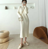 Women Bodycon Sheath Sweater Dress Female Knitted Long Sleeve Casual Midi