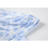 Broken Flowers Dress French Square Neck Puff Short Sleeve High Waist Casual Fashion Baggy Long Skirt Ladies
