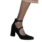 High Heel Mary Jane Shoes Women's Soft Leather 2025 Spring Hepburn Wind Black Retro Thick Heel Simple Single Shoes With