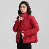 New Chinese Style 2024 Winter Retro Plate Buckle Down Cotton Jacket Women Short Fashion Standing Collar Light Cotton-Padded Clothes Women Cotton-Padded Jacket Jacket-Outfit