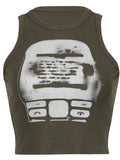 Zingj New Summer Short Style Small Vest Women's Abstract Print Fashion Brand Sexy Fashion Generation-Outfit