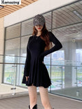 A-Line Knitted Dress Full Sleeve Solid Ladies Sweater Vestidos 2022 Autumn Women Mini