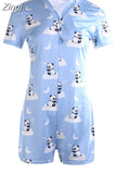 Women Sexy V-Neck Bodycon Bodysuit Casual Printed Button Sleepwear Jumpsuit Shorts Romper Leotard Sexy Ladies Summer Pajamas