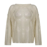 Sexy Fishnet See Through Oversize Sweater Women Elegant Casual Outerwear Korean Fashion Jumper Retro Pullovers