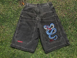 Pocket Embroidered Letter Print Jeans Men's Shorts Summer Vintage Super Wide-Legged Jeans 211-0-Outfit