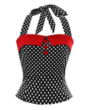 60s Halter Top Retro Woman Polka Dot Vintage Halterneck Slim Fit Button Shirt Cropped Shirts Pinup
