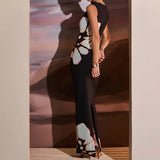 Zingj New Fashion Retro Print Sleeveless Hollow Out Sexy Slim Stitching Dress