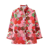 Autumn 2024 New Women's Standing Collar Diamond Grid Print Fashion Casual Cotton Coat Female D16424-Outfit
