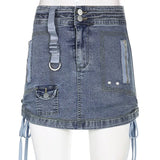 Vintage Bandage Jeans Skirts Women High Waisted Pencil Skirts Women Fashion Cargo Streetwear Korean