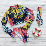 Sexy Long Sleeve Bikinis Women Swimsuit Green Leaves Print Bathing Suits Beachwear Brazilian Bikini Set Biquini