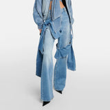 Style Hot Girl Jeans 2025 New Stereo Band Design Sense Bow Straight Leg Jeans