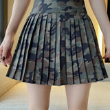 Camouflage Fine Lattice 100-Fold Skirt High-Rise Thin Short Model Of Folding Skirt A Word Jk Bag Hip