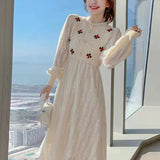 Winter Elegant Fashion Sweet Embroidery Sweater Dress Ladies Long Sleeve Casual Vestidos Women's Temperament Robe