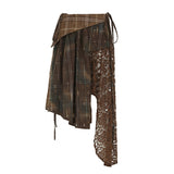 Wasteland Breeze Niche Design Lattice Crash Color Irregular Splicing Lace Open Forked Retro Skirt