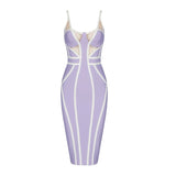 Spaghetti Strap Bandages Dress Women Sexy Striped Patchwork Clothes Club Celebrity Party 2021 New
