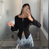 Knitted Cardigan Women Long Sleeve Slim Cardigan Sweater Y2k Vintage Cardigan Streetwear Balck Tops For Autumn